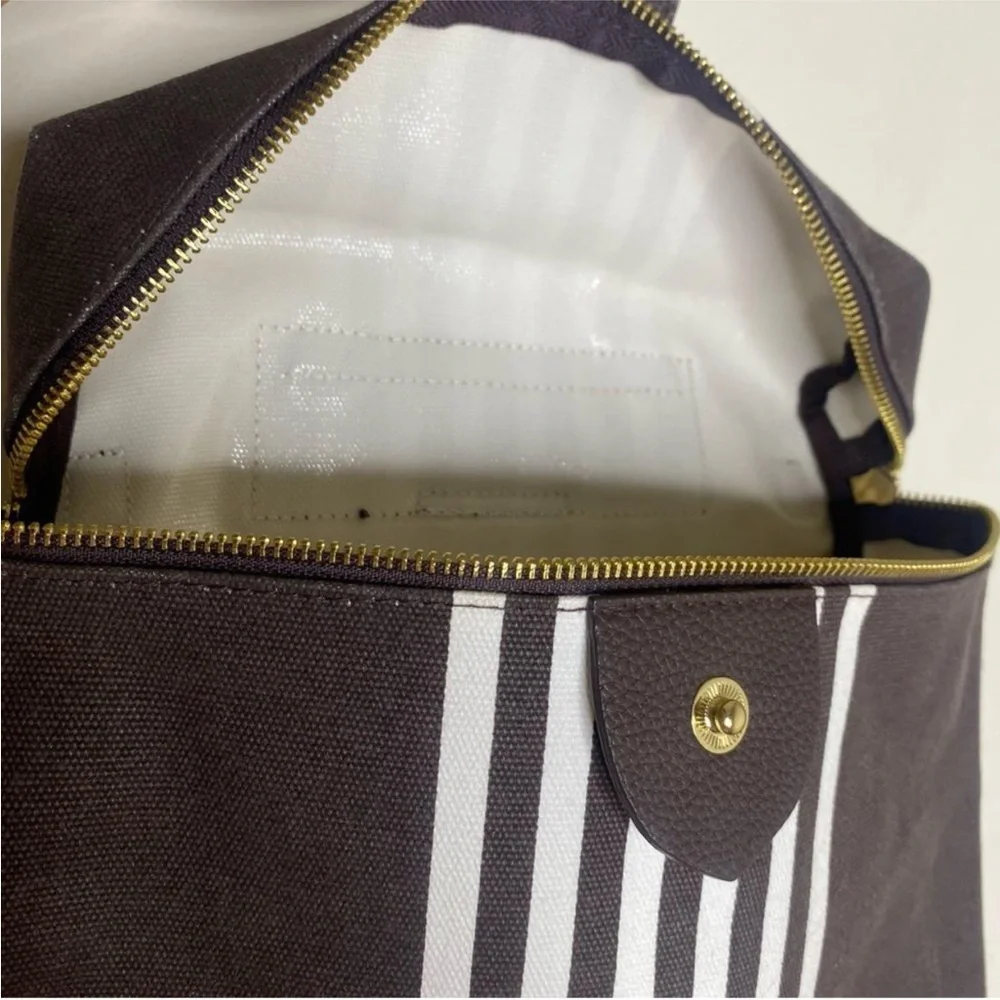 Henri Bendel Canvas Backpack Y2K Signature Dark Brown White Striped Convertible
